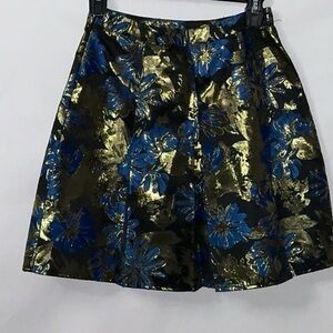 Blue Elephant, Mini Skirt, Blue, Black and Gold, Small